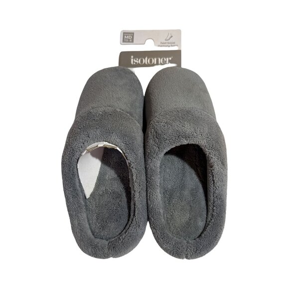 Isotoner Womens Memory Foam Slippers 7.5-8 MD Gray Comfortable Slip-On Heel Supp - Picture 1 of 5